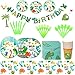 Juego de Cubiertos Dinosaurio,Platos Dinosaurios Cumpleaños,Productos para Fiestas de Dinosaurios, Vajilla Desechable para Fiestas,Suministros de Fiesta Aniversarios Party para 6 Invitados