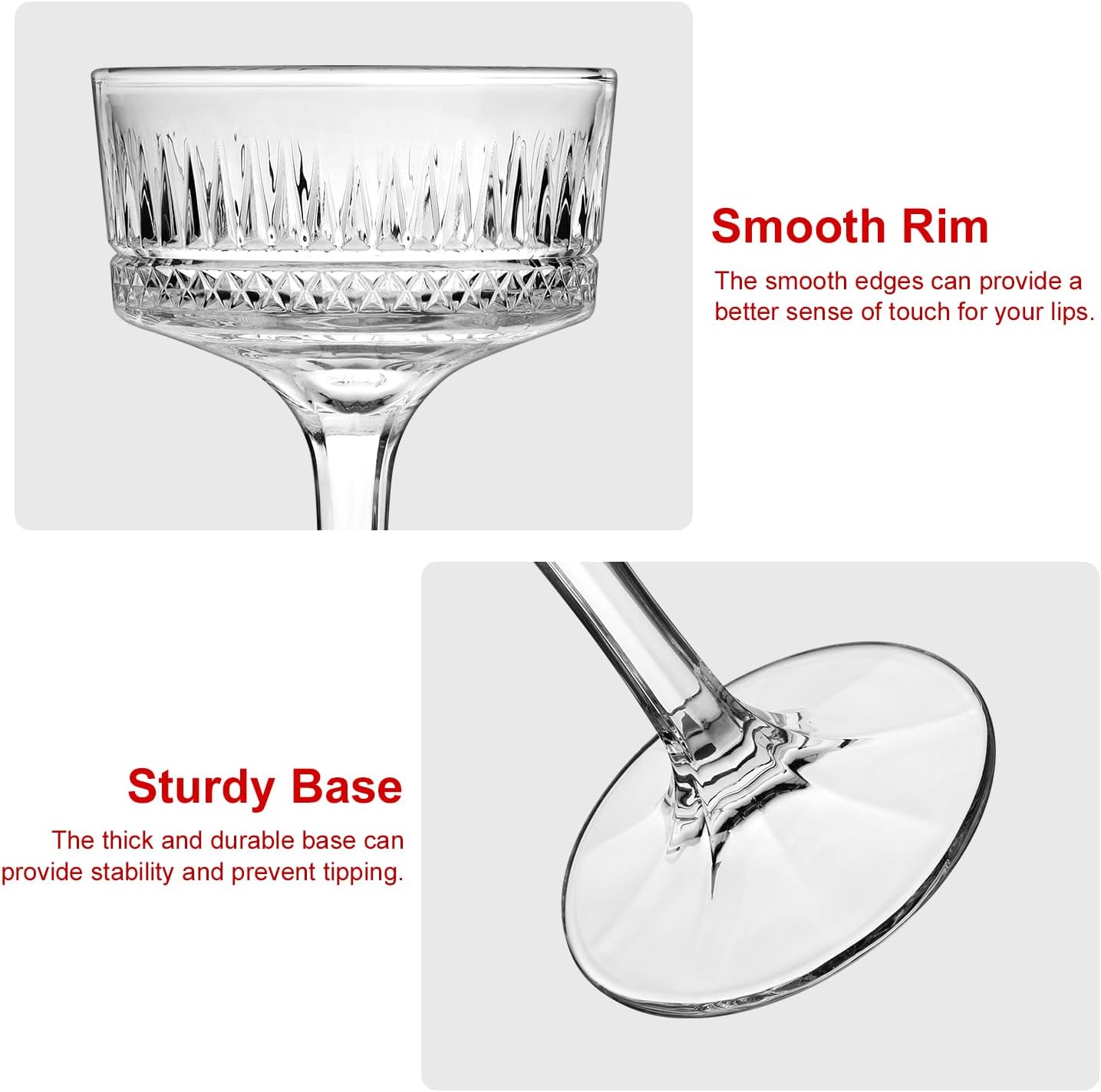 Coupe Glasses Set Of 6,Hand-blow10 Oz Vintage Cocktail Glasses,Ribbed Martini Glasses For Espresso Martini, Champagne,Cosmopolitan,Manhattan,Cocktail Party,Cocktail Glassware Set