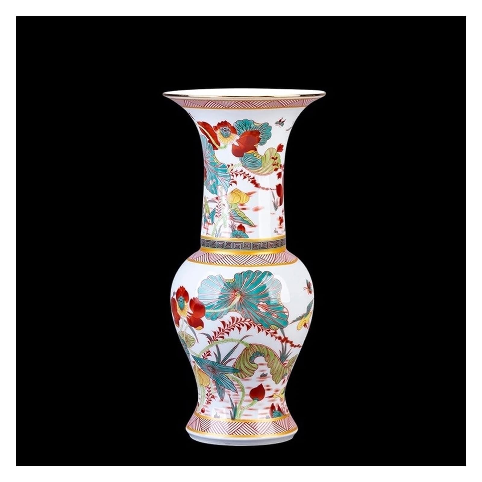Vase Desktop Ceramics Imitation Chinese Enamel Decoration Living Room Flower Arrangement Antique Shelf Decor(Lotus Flower Bottle)
