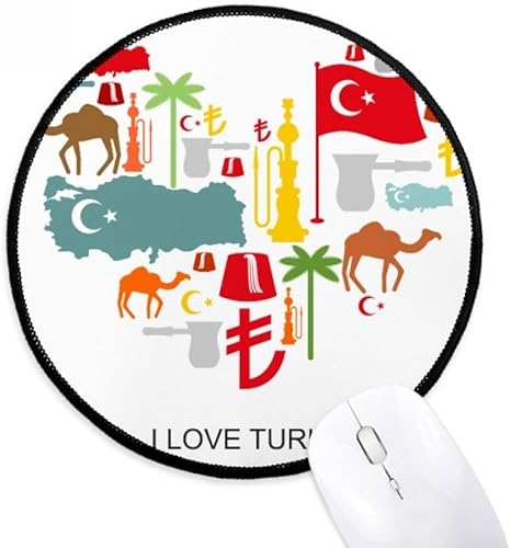 Heart Camel Lira National Flag Coconut Tree Mouse Pad Desktop Office Round Mat for Computer