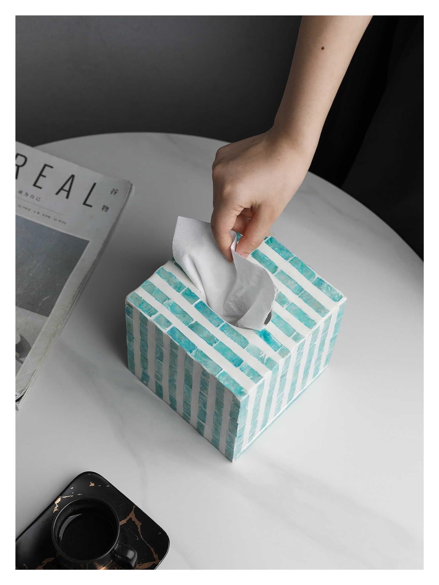 Portarrollos de Papel Caja de pañuelos Azul Moderna, servilletero Decorativo Hecho a Mano con Mosaico Imprescindibles para el salón