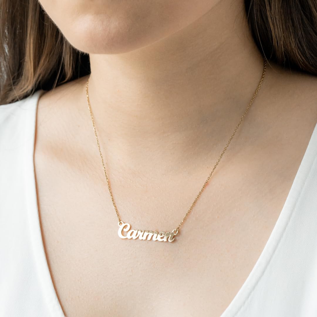 Collar Personalizable con Nombre en Plata de Ley 925 para Mujer. Detalle precioso personalizado para regalo de Navidad, Día de la Madre, Cumpleaños. Hecho en España. (Collar Clásico Oro)