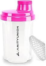 Protein Shaker 300 ml „Heaven“ auslaufsicher, BPA frei mit einklickbarem Sieb & Skala für Cremige Whey Shakes, Gym Fitness Becher für Isolate & Sport Konzentrate, Eiweiß Shaker, Original in Weiss Pink