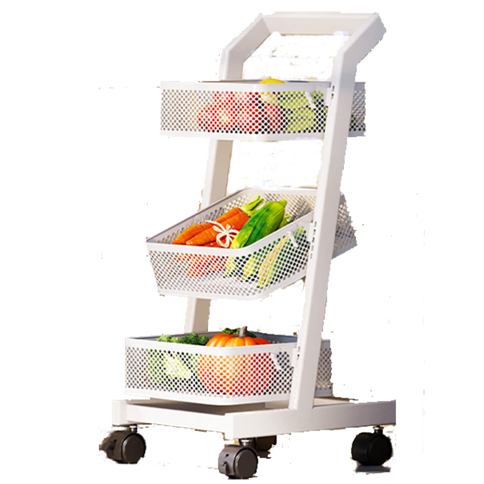 Eiwitany Multi-layer Floor-to-ceiling Rack 360° Universal Wheel with Armrest Multi-functional Large-capacity Mobile Kitchen Trolley (white A three layers)