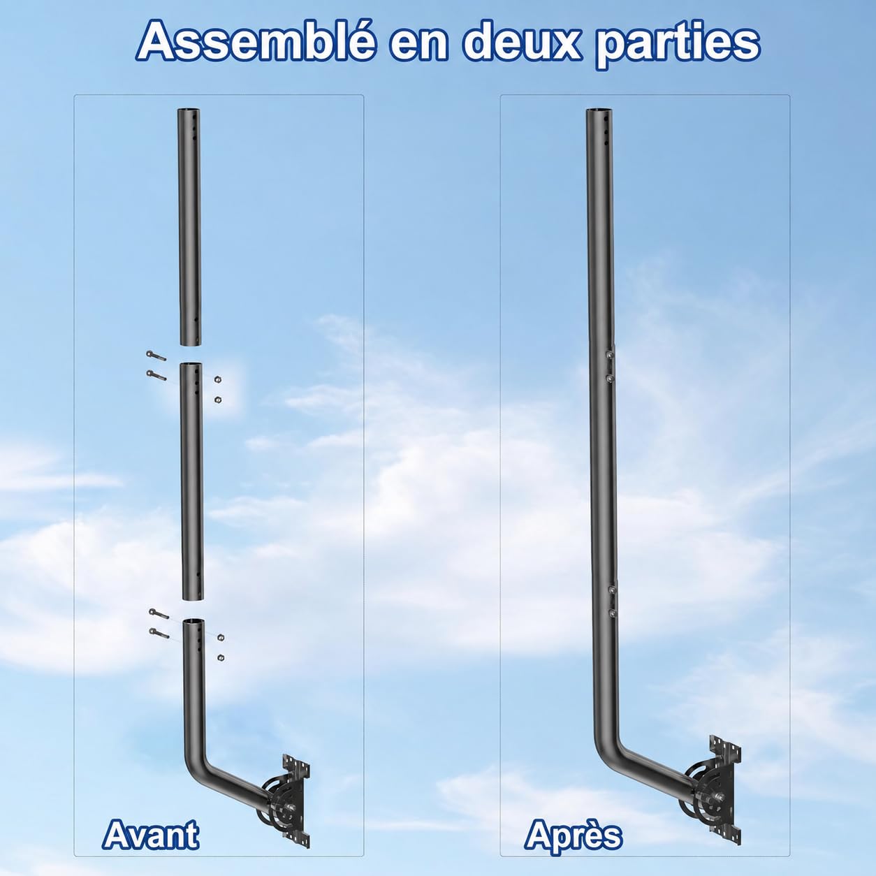 Mât d'antenne Universel pour antennes de télévision/Satellite/Radio/Wi-FI - Support d'installation sur Poteau et Mural réglable (Support de 52 cm - Noir)