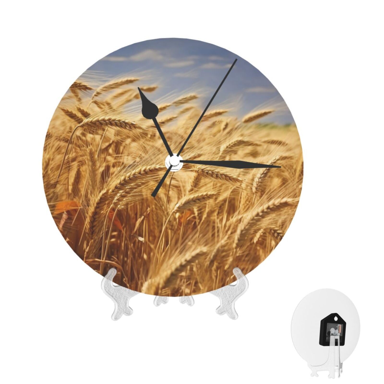 Horloge murale ronde moderne pour cuisine et salon Wheat Harvest