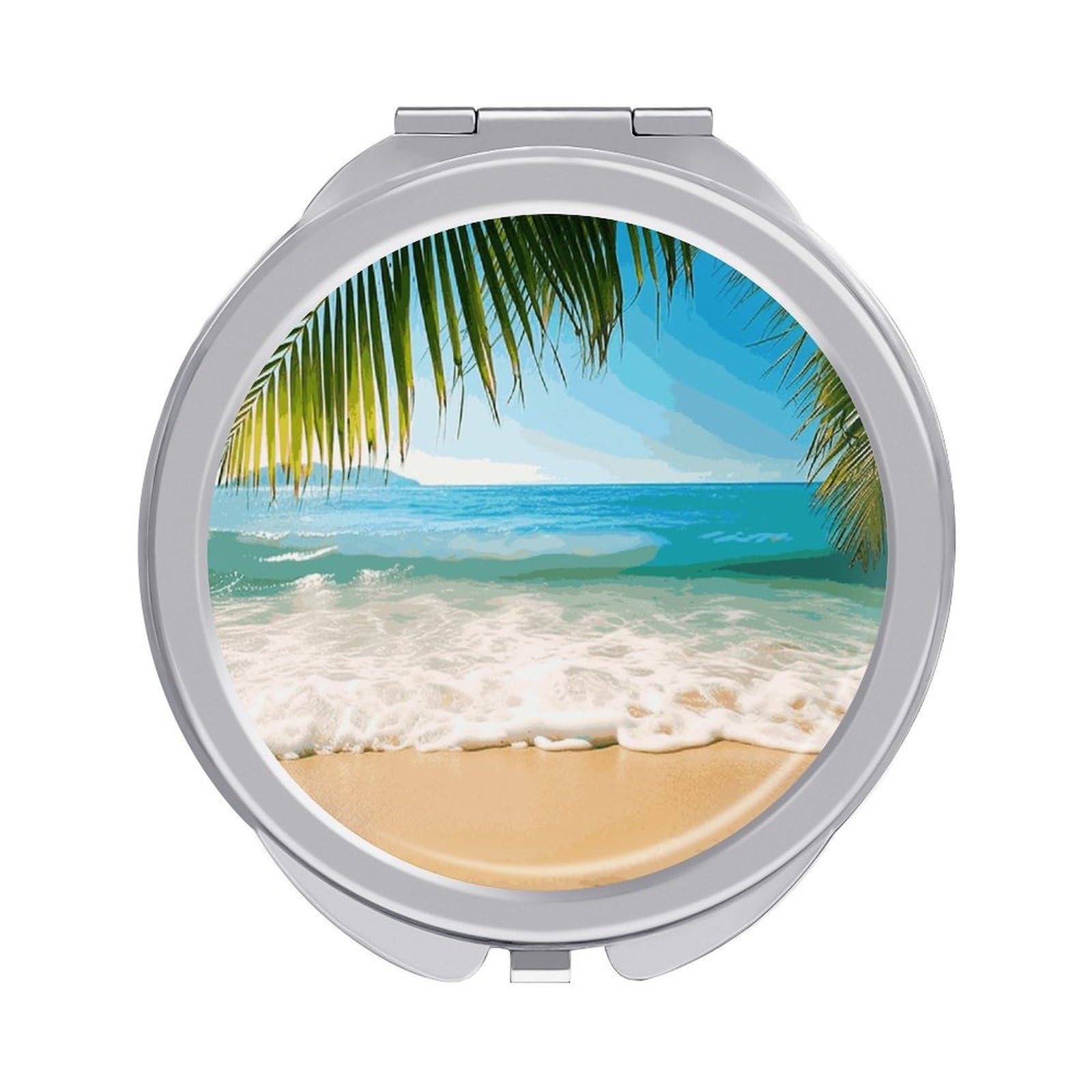 FekiLoot Ocean Sea Beach Palm Leaves Travel Makeup Mirror 2 X /1 X Magnifying Slim Pocket Mirrors Compact for Purse Travel Makeup Mirrors for Pocket, Handbag, Purse Women Gift