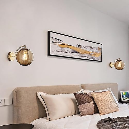 Miniatura 3 de Lámpara de pared moderna minimalista con forma de globo de vidrio, apliques G9 de vidrio ámbar, luces de pared de vidrio dorado, acabado de latón