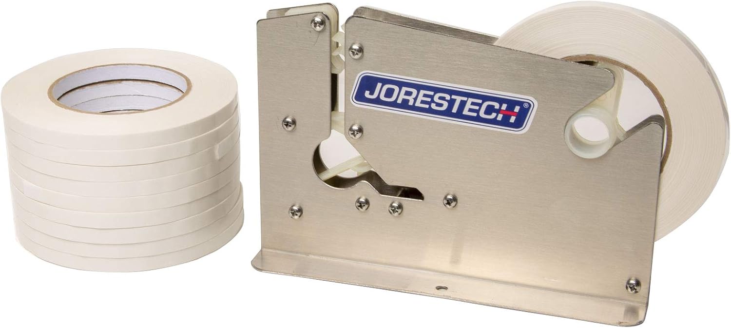 JORESTECH Manual Neck Bag Closer (Stainless Steel) Metal with 10 Tape Rolls 3/8" (White Tape)