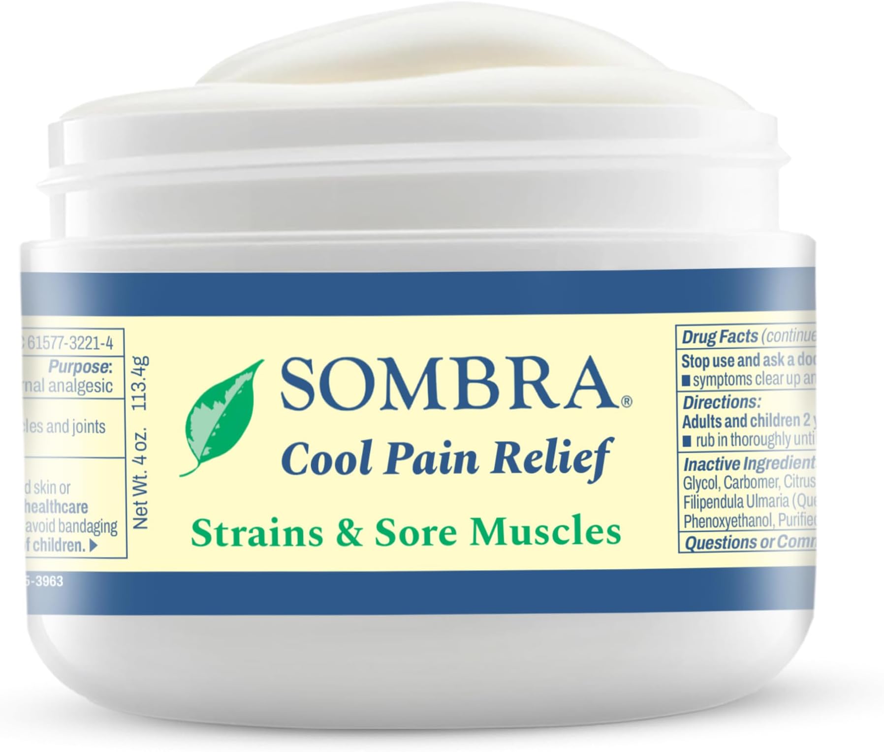 Sombra Original Cool Therapy Gel Cold Pain Relief for Swelling, Growing Pains, Soreness, Post-Workout, Vegan Formula Free of Artificial Fragrances, Dyes, NSAID, Wax, Petroleum, Alcohol - 4oz Jar