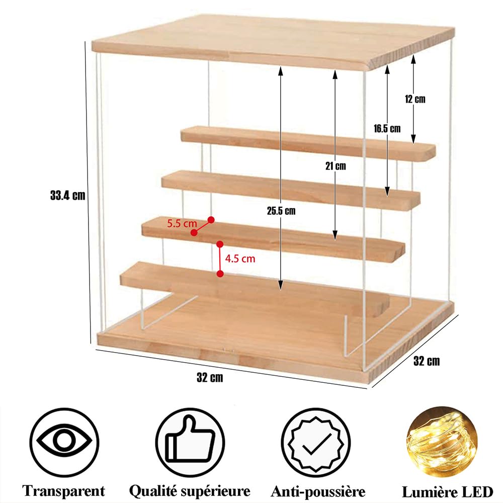 Joody Vitrine pour Collection, 5 Etagere Vitrine Acrylique pour Lego Figurine Pop Maquette, Boite de Rangement Transparente avec Support Figurine et Porte, Anti-poussière Presentoir, 32x32x33,4 cm