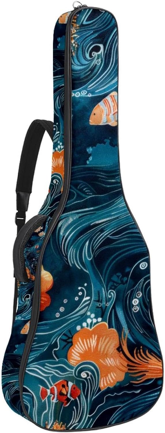 Acoustic Guitar Bag, 40 41 42 Inch Guitar Case Cover Soft Guitar Gig Bag for Acoustic Electric Bass Classical Guitar, Ocean Wave Fishes Pattern