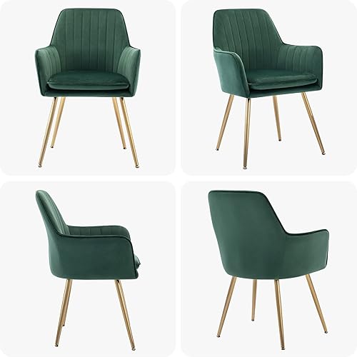 Miniatura 7 de Gold Thumb Juego de 2 sillas de comedor de terciopelo con respaldo medio, sillón moderno de ocio con patas chapadas en oro, silla tapizada para sala