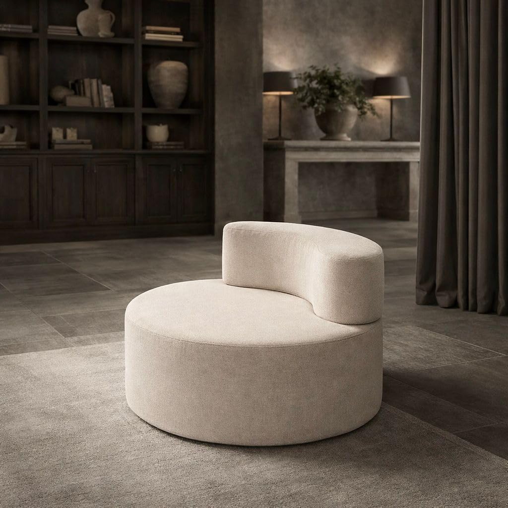 Waterproof Beige Linen Accent Chair – Modern Curved Round Upholstered Barrel Chair – Removable & Washable Covers – Indoor/Outdoor Lounge Chair for Living Room, Patio, Bedroom