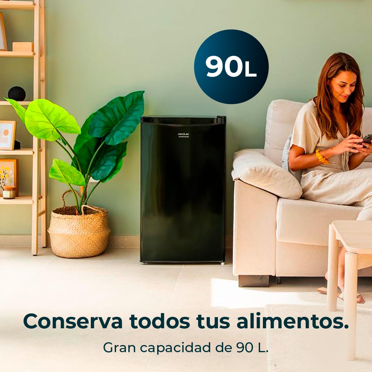 Cecotec Nevera Pequeña Frigorífico Mini Retro 91L 1 Puerta Bolero Coolmarket TT Origin 90 Black E. Frigorífico Sobremesa, 83cm de Alto y 47cm de Ancho, Bajo Consumo, Temperatura Regulable — view 5