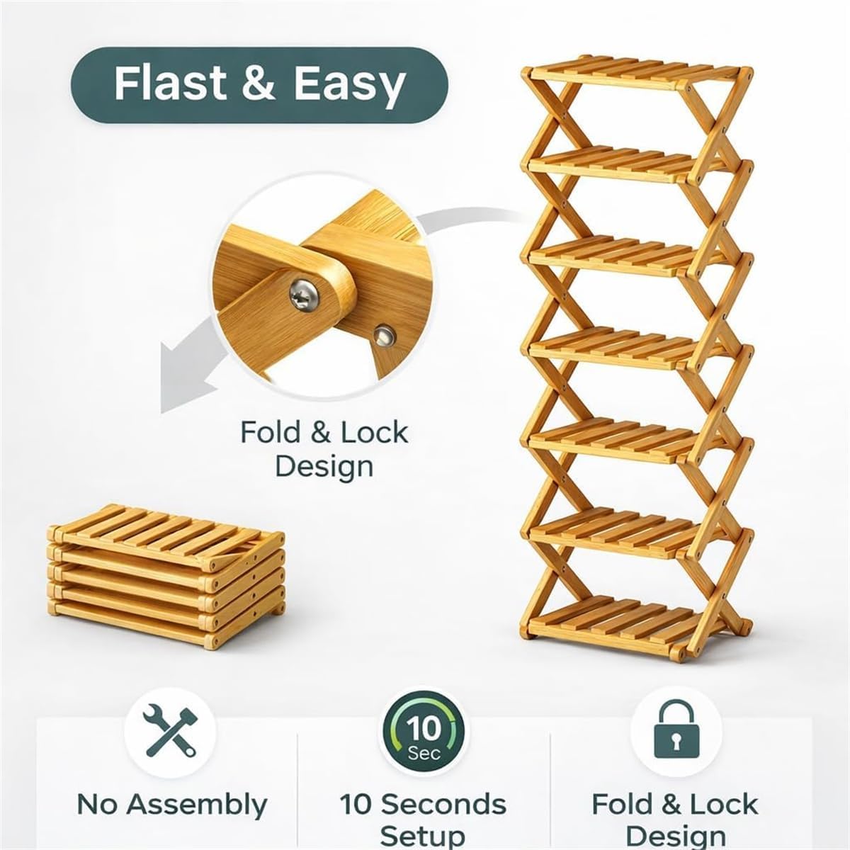 Upgraded The 9-Tier No-Assembly Bamboo Shoe Rack, Foldable Accordion Corner Shoe Shelf, The End of Your Entryway/Closet/Dorm Shoe Pile, Space-Saving (Light,9-Layers)