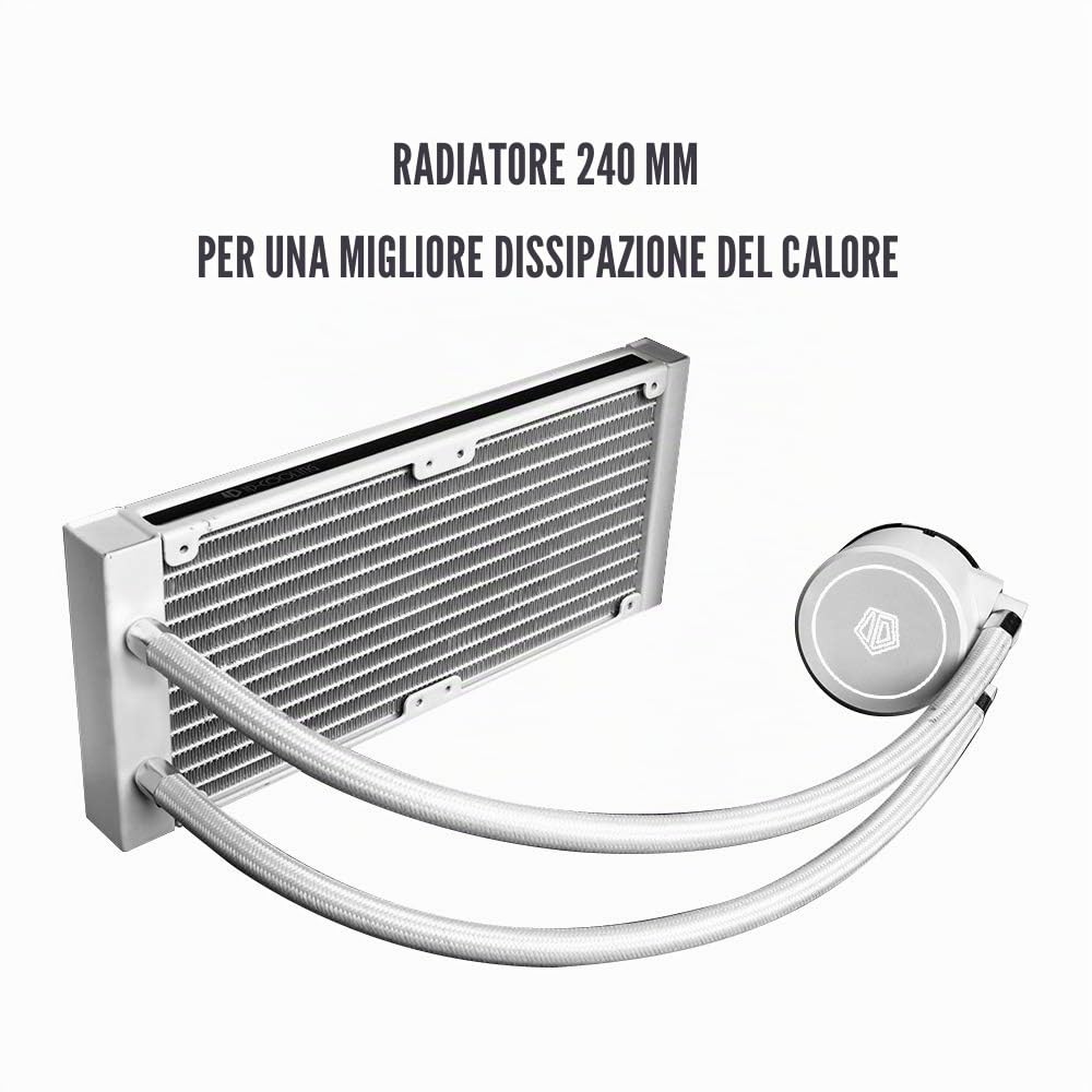 ID-RAFFREDDAMENTO FROSTFLOW X 240 NEVE CPU Acqua Cooler AIO 240mm CPU Liquid Cooler LED Bianco 2x120mm PWM Ventole, Intel LGA1700/1851/1200/115X/, AMD AM5/AM4