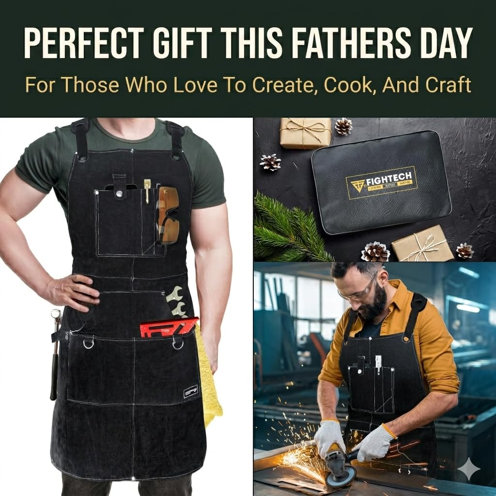 FIGHTECH Ladenschürze, robuste Holzarbeitsschürze für Herren, mit Werkzeugtaschen, für Holzarbeiter, Schmiede, Tischler, M-XXL