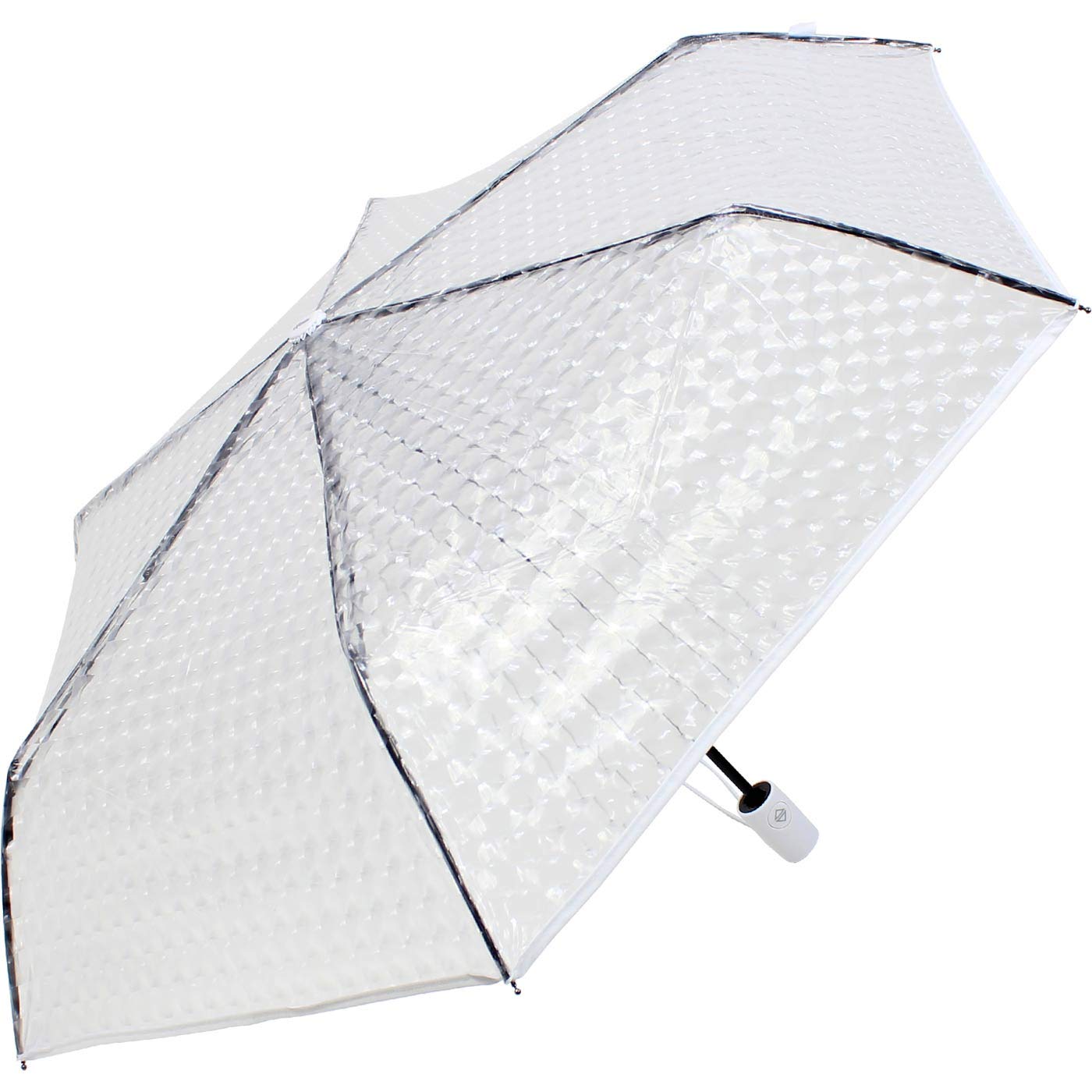 iX-brella Paraguas de bolsillo transparente con efecto lente y mango de color y cinta de ribete, Blanco, 97 cm, Paraguas plegable automático