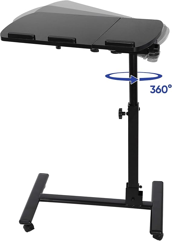 Portable Swivel Rolling Laptop Desk Table, Angle & Height Adjustable Notebook Stand Side Table Cart w/Lockable Casters