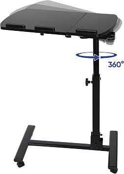 Portable Swivel Rolling Laptop Desk Table, Angle & Height Adjustable Notebook Stand Side Table Cart w/Lockable Casters