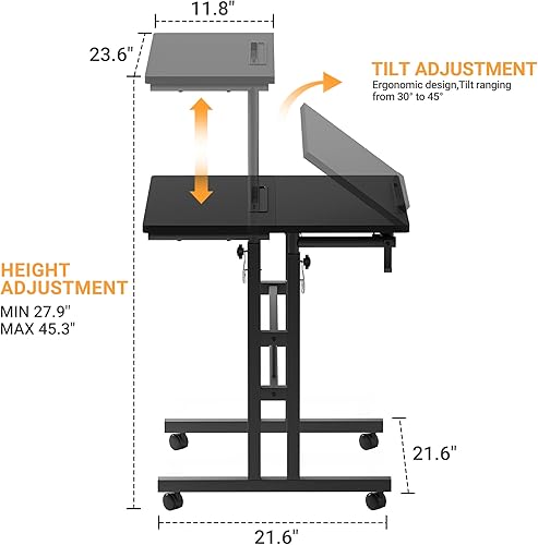 Miniatura 3 de Panta Escritorio móvil de pie, escritorio de pie con soporte para tazas, escritorio de computadora de altura ajustable, escritorio portátil con
