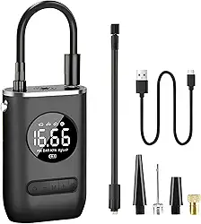 Calibrador Portátil Digital Recarregável 4000 mAh Mini Bomba De Ar Compressor 150 PSI Com Lanterna LED para Encher Pneus de Carro, Moto, Bike, Bicicleta, Bola e Piscina Inflável Linha Premium