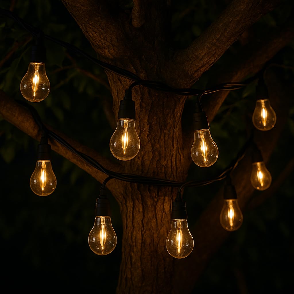 Ghirlanda luminosa esterna collegabile 10 globi trasparenti LED bianco caldo PARTY CLEAR HYBRID 7.50m solare e su rete