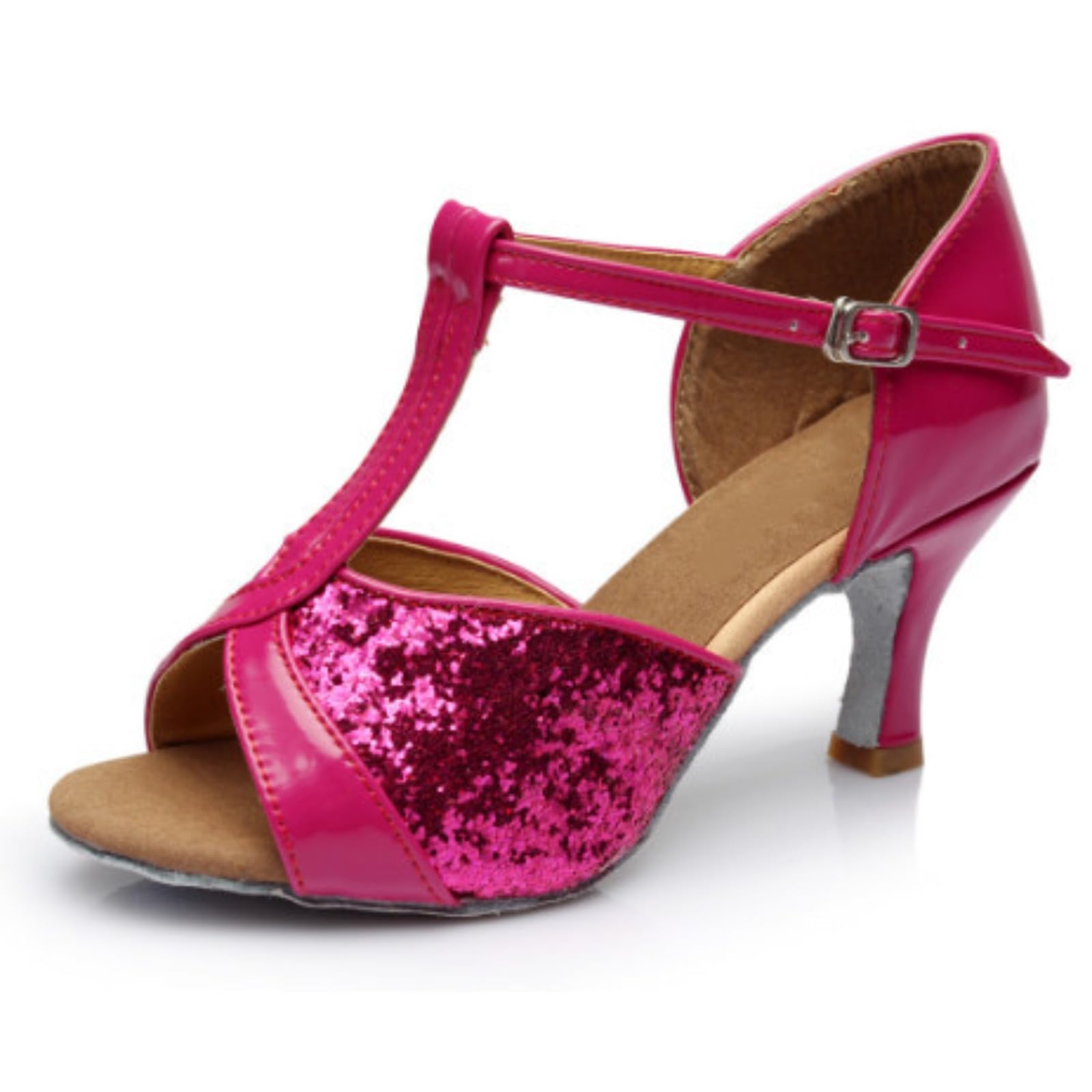 Women's Latin Dance Shoes Satin, Professional Ballroom Salsa Shoes with Adjustable Ankle Strap & Quick Release Buckle for Practice & Performance