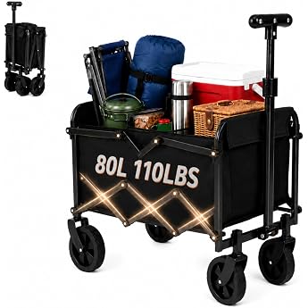 Handcart Foldable Handcart 110 lbs Load Capacity All-Terrain Wheels Handcart Handcart for Dogs Shopping Camping Beach Transport Outdoor