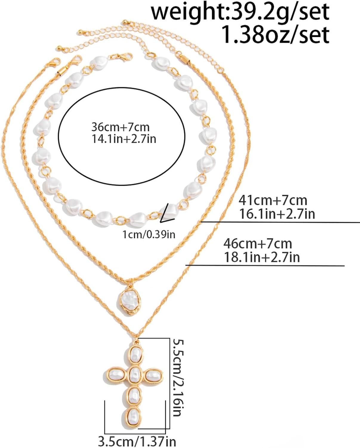 Layered Chunky Cross Necklace for Women Faux Pearl Toned Stackable Religious Jewelry Gift - Image 4