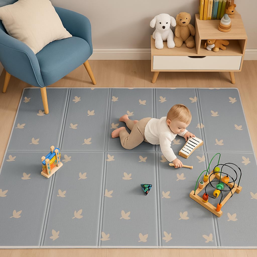 Bubba Bear Baby Spielmatte 200x150x1cm, Wendbare Faltbare Krabbelmatte, Wasserdicht, Schaumstoff Kinderteppich, Ungiftig (Grau, 200 x 150cm)