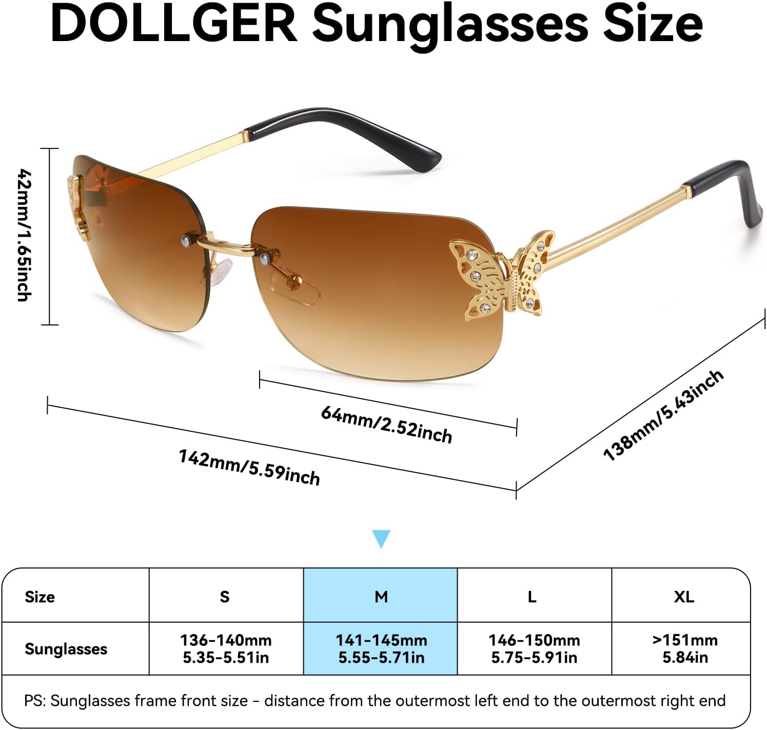 Dollger Rectangle Y2k Sunglasses for Women Fashion Rimless 2000s Square Brown Sun Glasses Butterfly 90s Cool Shades - Image 5