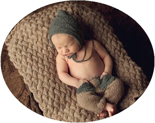 Vemonllas Atuendo de fotografía para recién nacidos, gorro y pantalones de punto, geniales, para sesión de fotos, Marrón