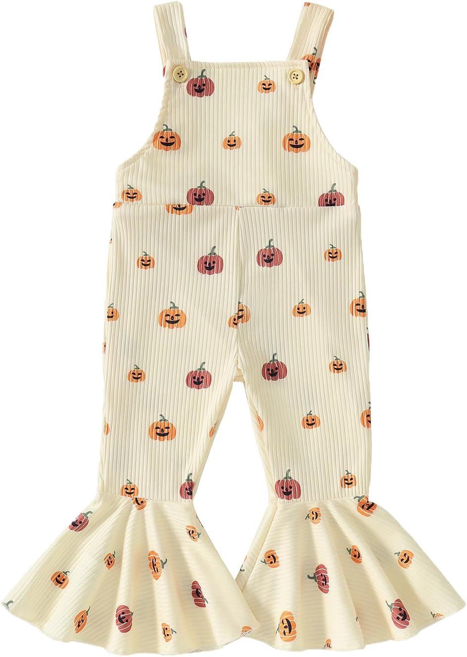 Noubeau Toddler Baby Girls Halloween Outfit Pumpkin Dot Suspender Romper Jumpsuit Bell-Bottom Pants Fall Girl Clothes