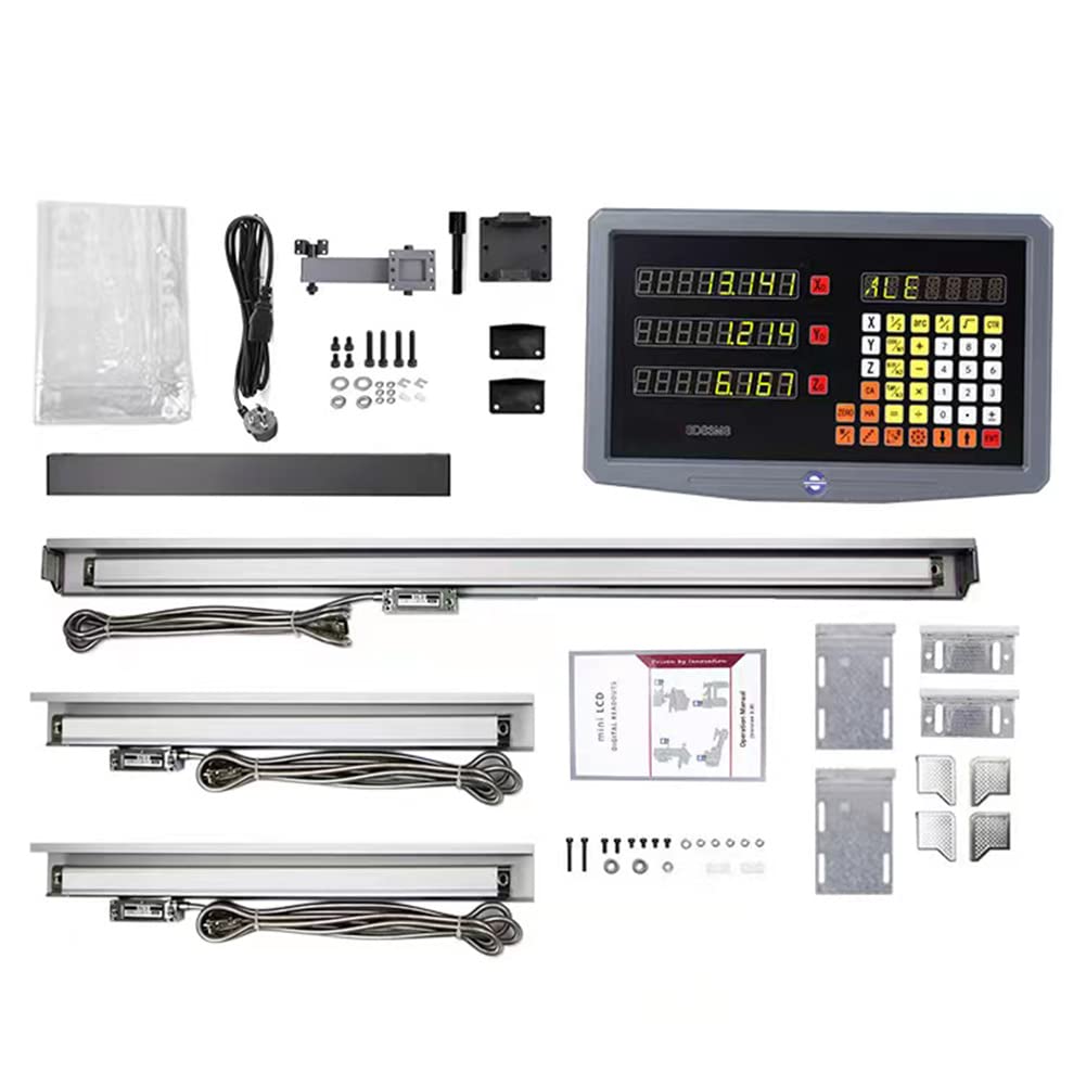 3 Achse Digitalanzeige Kit GUILOPOER 5µm Digitalanzeige mit 3 Axis Linear Maßstab für CNC-Fräsen Elektronische Linearwaage Fräsmaschinen Positionsanzeige (200mm+400mm+550mm)