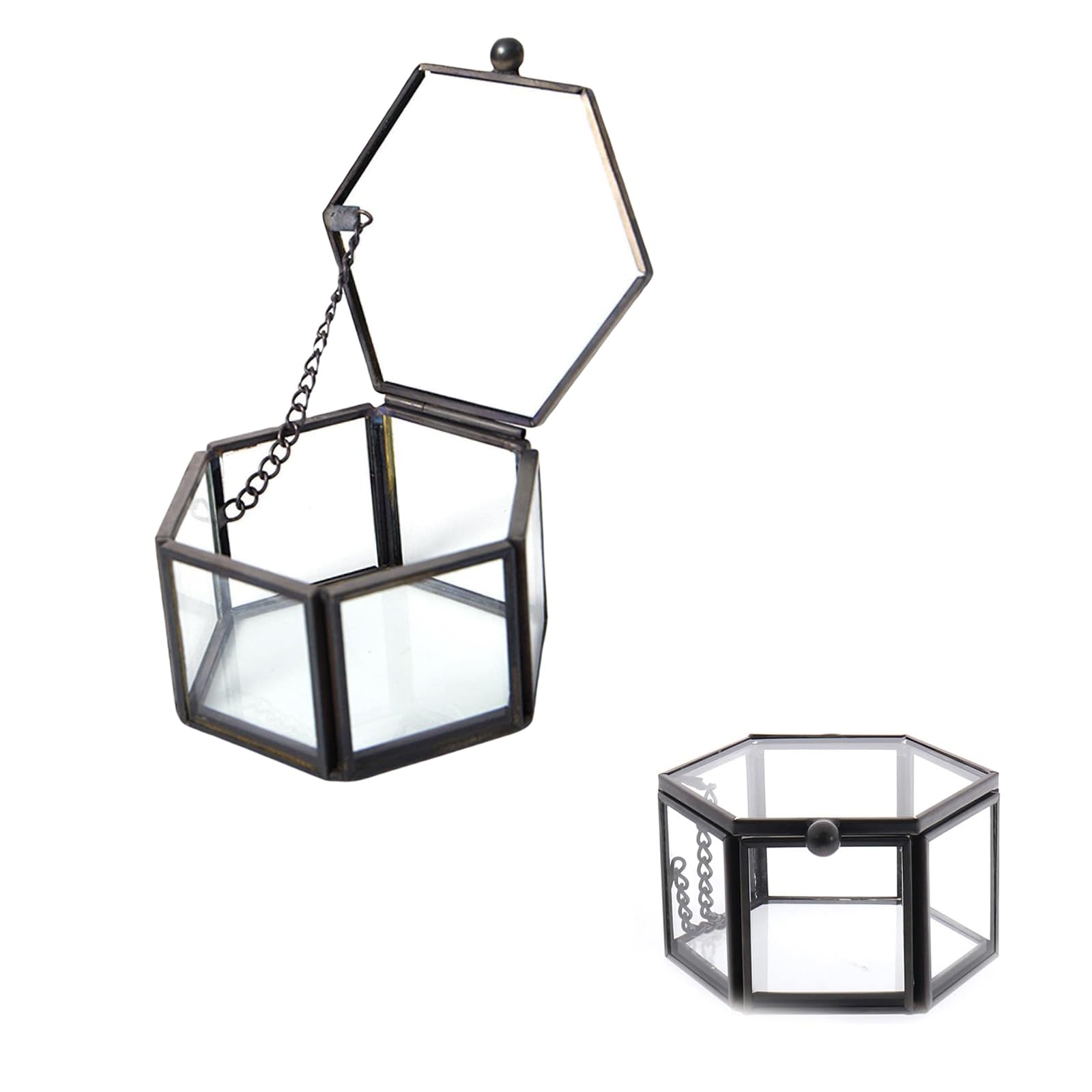 Feyarl Glazen sieradendoos, geometrisch ringendoos, opslag, decoratie, bloemen, sieraden voor woonkamer, Moederdag, bruiloft, 8 x 7 x 4,5 cm (zwart