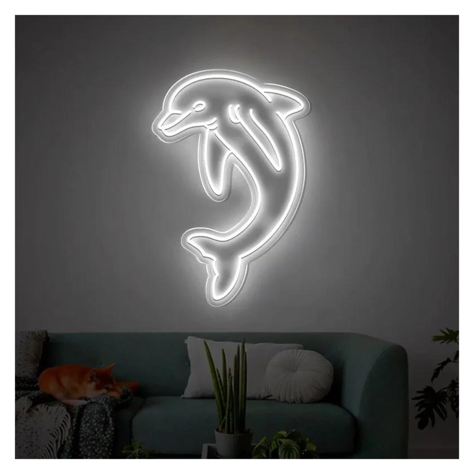 SHOUXI Sign Lamp Dolphin Neon Sign,Dolphin Neon Lights, Sea Animals Wall Decorative Lamp, Aquarium Home Decor 40x27cm(White)