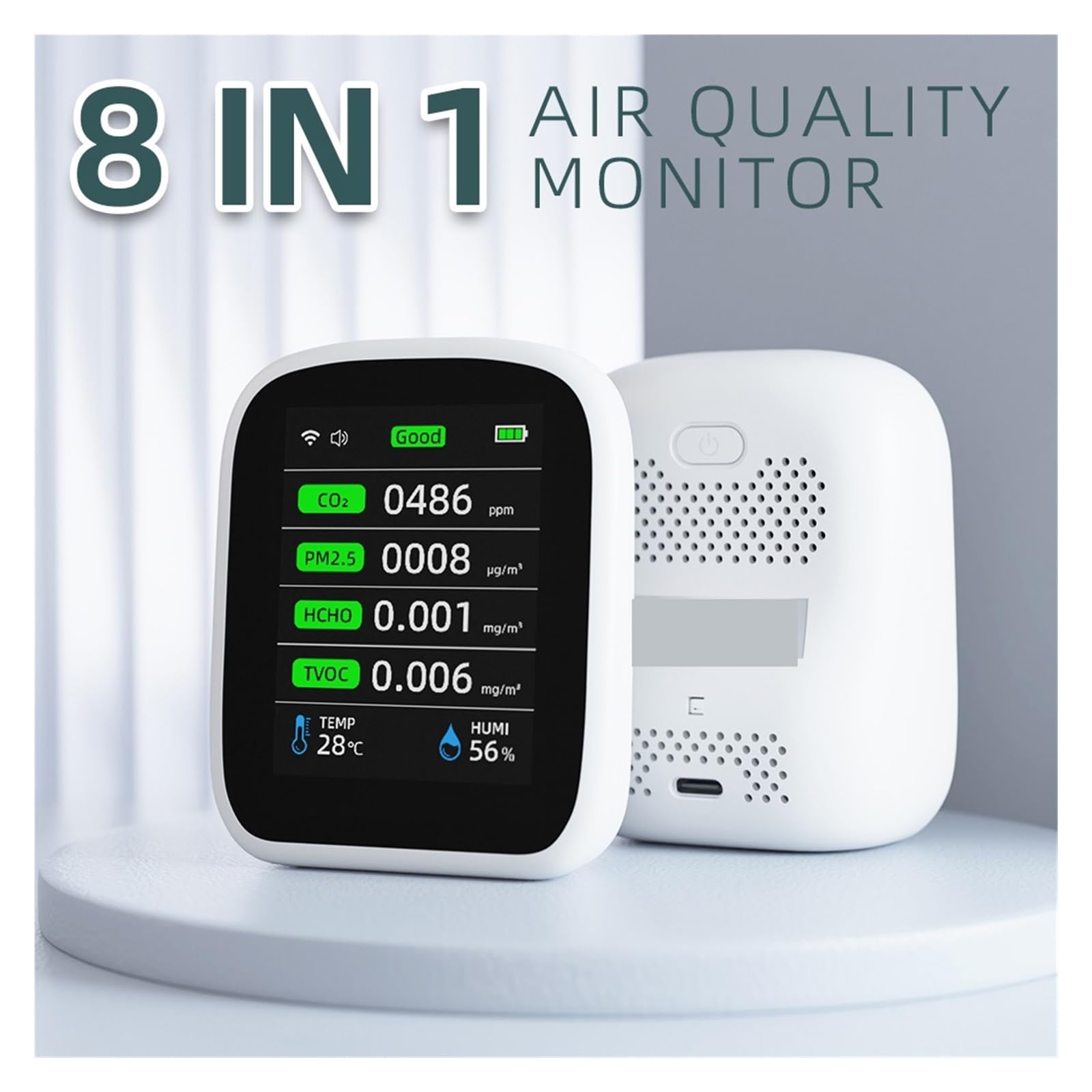 8in1 PM1.0 PM2.5 PM10 CO2 TVOC HCHO Tester di temperatura e umidità Misuratore qualità 'aria portatile Anidride carbonica De Per cucina e camper