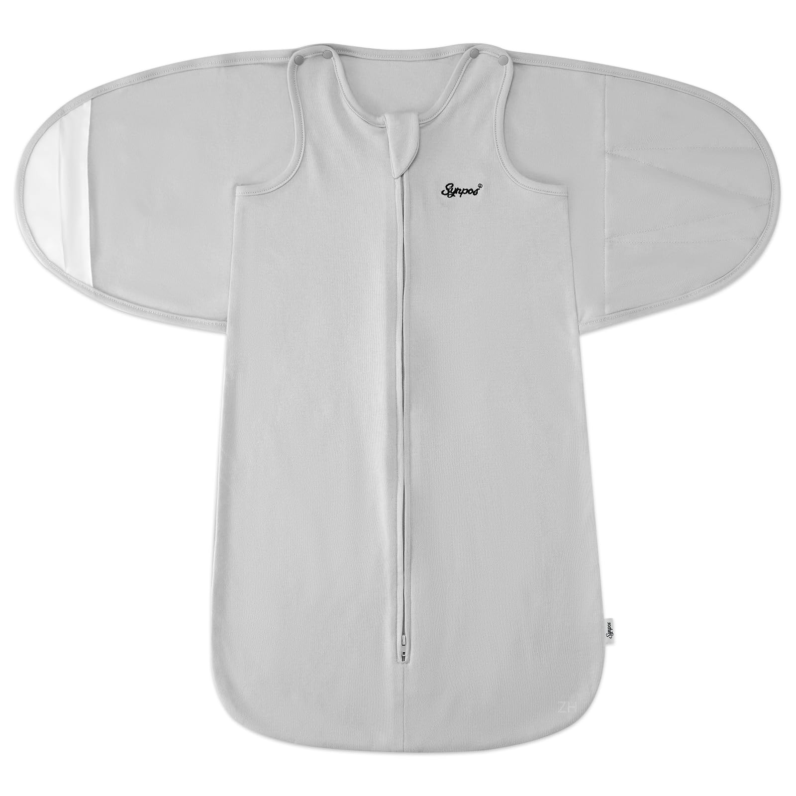 SYNPOS 100% Cotton Sleepsack Swaddle, 3-Way Adjustable Wearable Blanket, TOG 1.5, 6-9 Months ，Grey (Large)