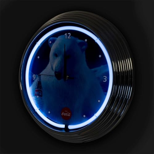 Miniatura 2 de Coca Cola Polar Bear Reloj de pared de neón con luz azul de 15 pulgadas