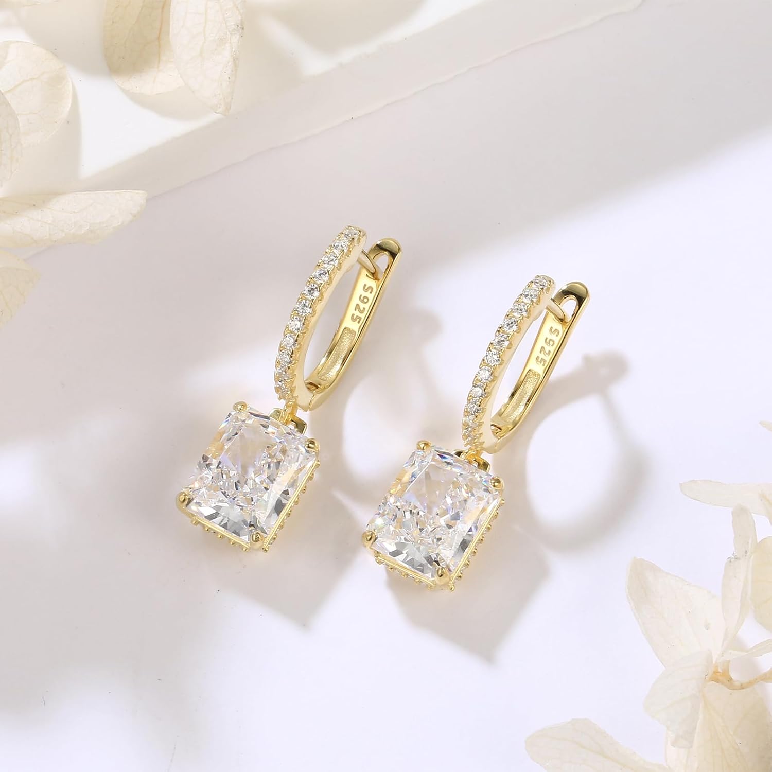Sterling Silver Diamond Earrings for Women Radiant Princess cut Lab Simulation Diamond 5A Cubic Zirconia Hoop Earrings Jewelry Gift for Her Birthday Christmas