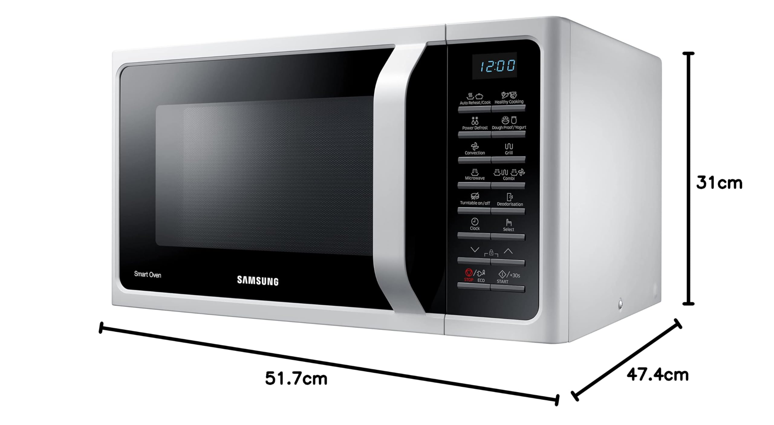 Samsung Four à micro-ondes combiné SmartOven MC2BH5015AW/ET, cuisson ventilée, Fresh Menu, Micro-ondes + Grill 900 W + 1500 W, 28 L, 52 l x 31 h x 47 cm, blanc