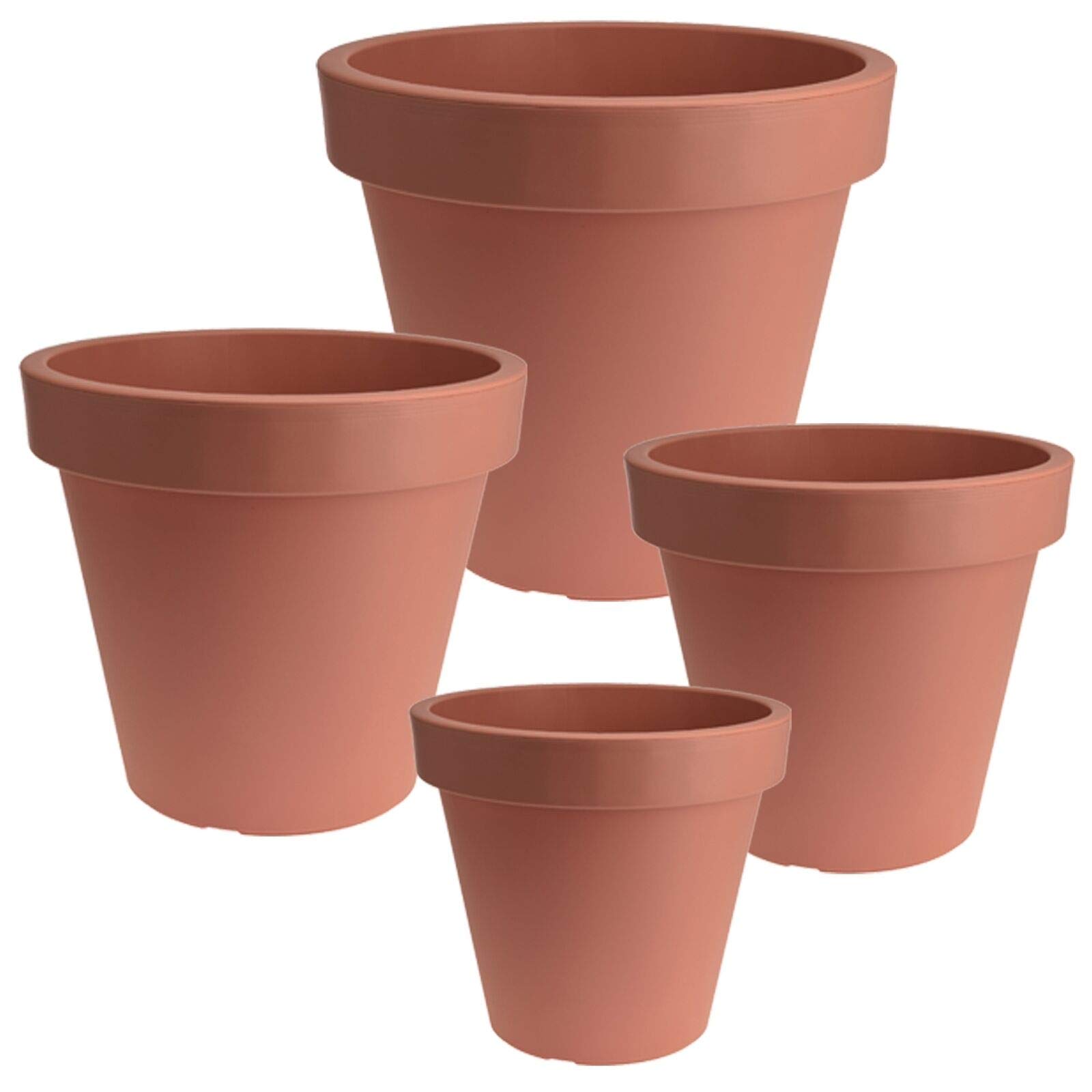 URBNLIVING Round Plastic Flower Plants Vegetable Garden Indoor Outdoor Decor Pots (30, Terracotta)