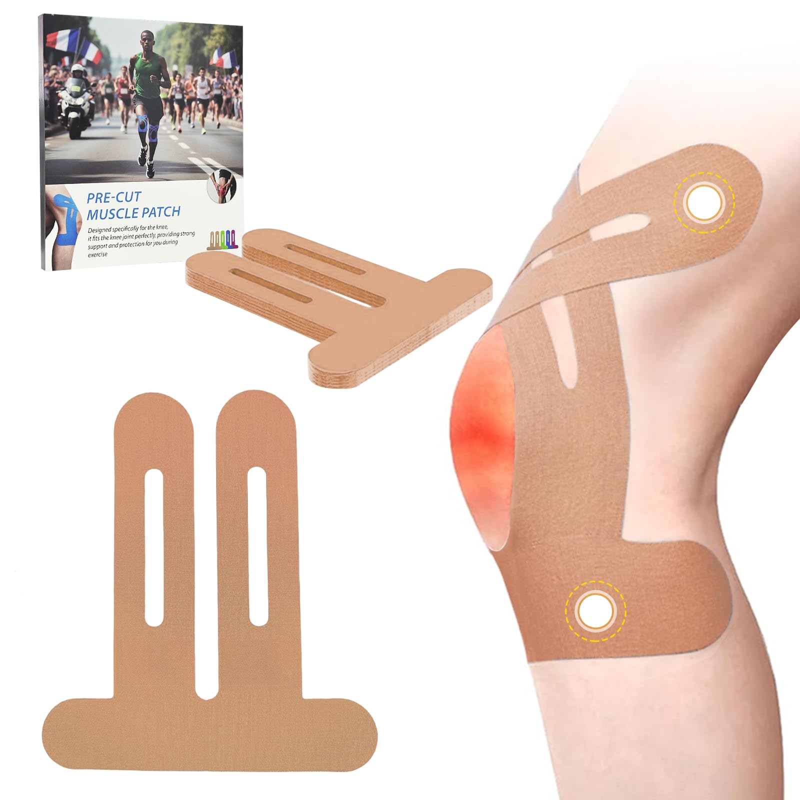 NEUJUS Knie Tape Vorgeschnitten 12 Stück – Kinesiologie Tapes Knie, Stark Haftender Muskelpatch Knieschoner, Atmungsaktiv & Elastisch, Physio Tape für Sport & Reha