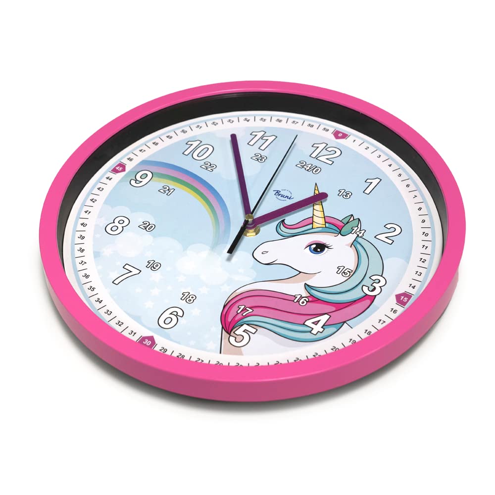 Orologio da parete per bambini con unicorno, silenzioso, ideale per ragazze e ragazzi, silenzioso, senza ticchettio