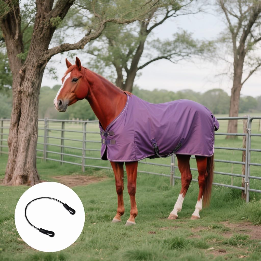 2 Pcs Horse Blanket Straps - Adjustable Elastic Tail & Leg Straps with Double-Ended Clips, 16" Stretchy Replacement Straps for Horse Blankets & Stall Buckets