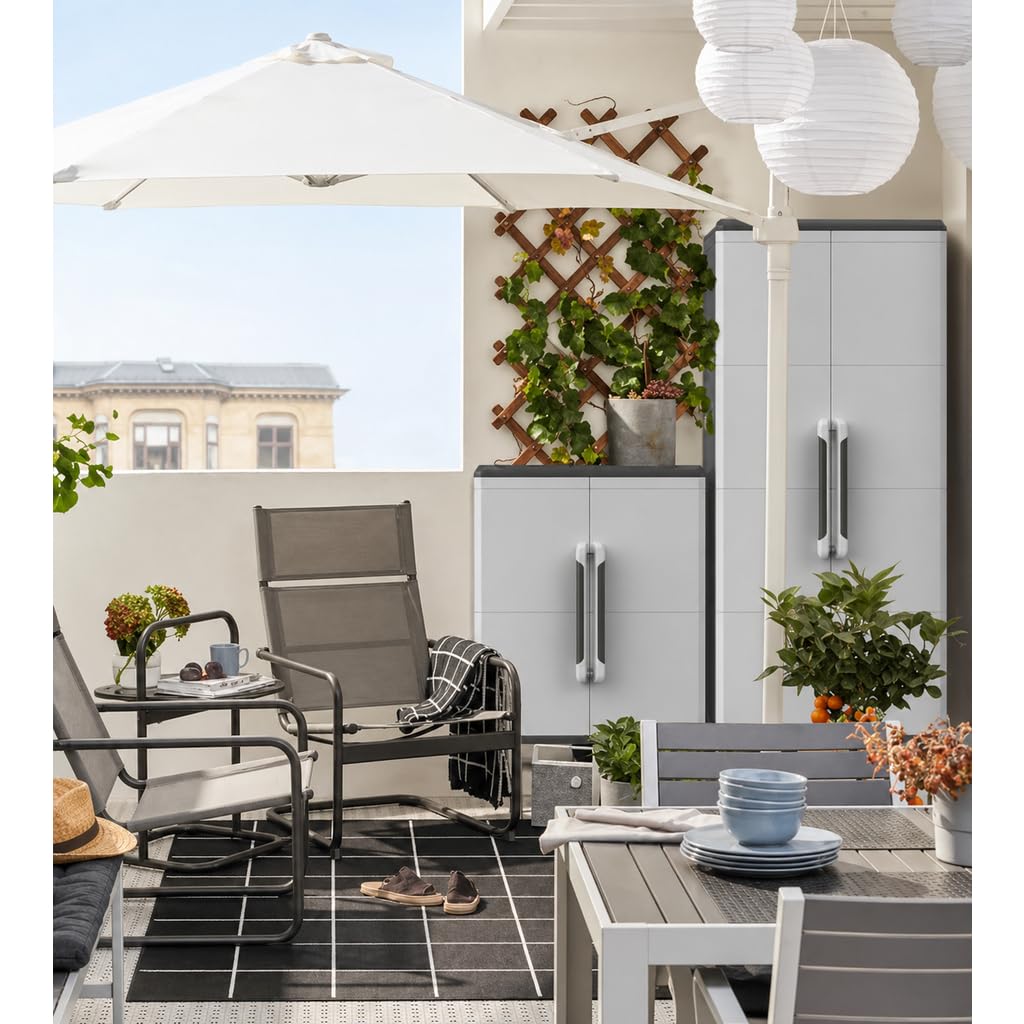 KREHER Gartenschrank Kunststoff IP43 XL abschließbare Türen Metallscharniere