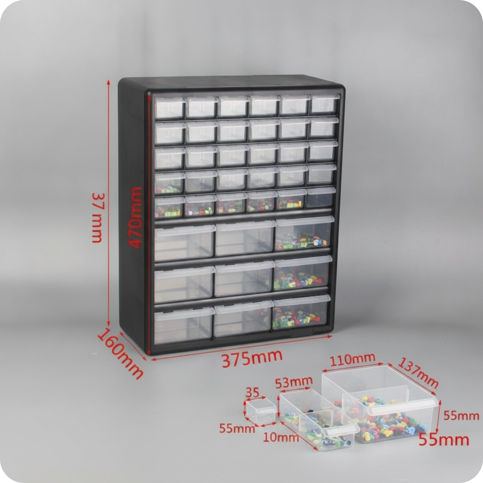 TISHITA Organizer da Cassetto da Scrivania Cassettiera Compatta Organizer Minuterie Componenti Elettronici Attrezzi Plastica con Cassetti Chiari Telaio Nero, Nero