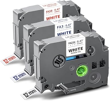UniPlus 3X Compatible for Brother Fabric Label Tape Tze-FA3 FA231 FA3R Replacement for Tze Iron on Tape for Brother P Touch PT-H101C PT-H107 PT-H110 PT-H105 PT-P750W Black/Red/Blue on White 12mm x 3m